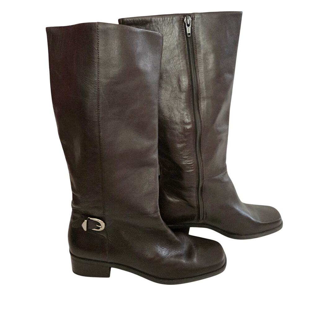 Naturalizer Knee High Harness Buckle Dark Brown Leather Boots Comfort 8.5W Wide